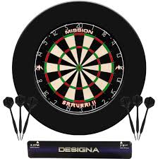 Dartboard Set: Mission Samurai II Dartboard + Pro Surround + Throwline + 6 Darts